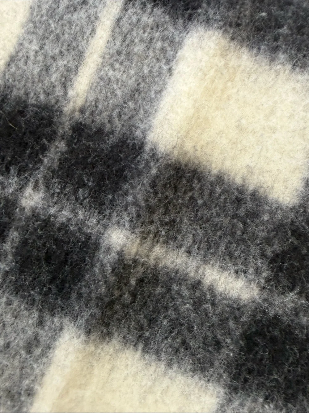 AllSaints Black and White Wool Plaid Fringe Scarf